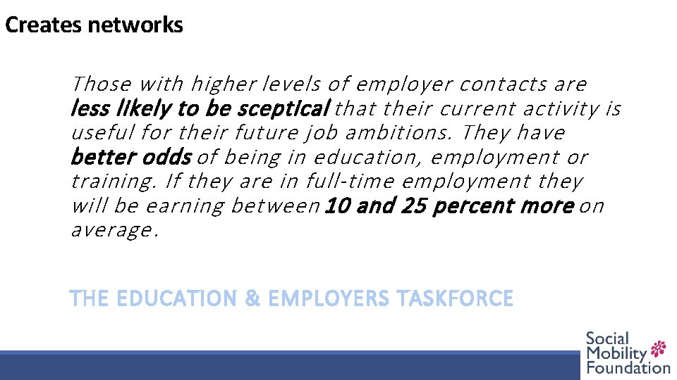 Role models, networks mentor and work experience creates networks Creates Those with higher levels