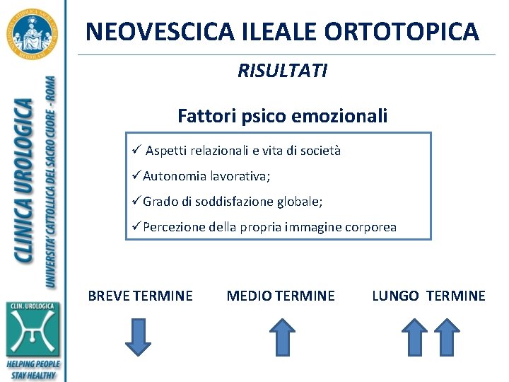 NEOVESCICA ILEALE ORTOTOPICA RISULTATI Fattori psico emozionali ü Aspetti relazionali e vita di società