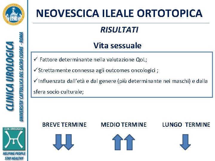 NEOVESCICA ILEALE ORTOTOPICA RISULTATI Vita sessuale ü Fattore determinante nella valutazione Qo. L; üStrettamente