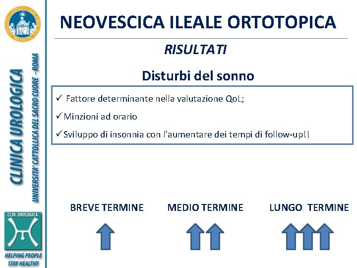 NEOVESCICA ILEALE ORTOTOPICA RISULTATI Disturbi del sonno ü Fattore determinante nella valutazione Qo. L;