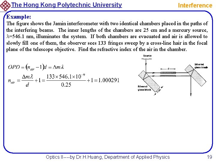 The Hong Kong Polytechnic University Interference Example: The figure shows the Jamin interferometer with