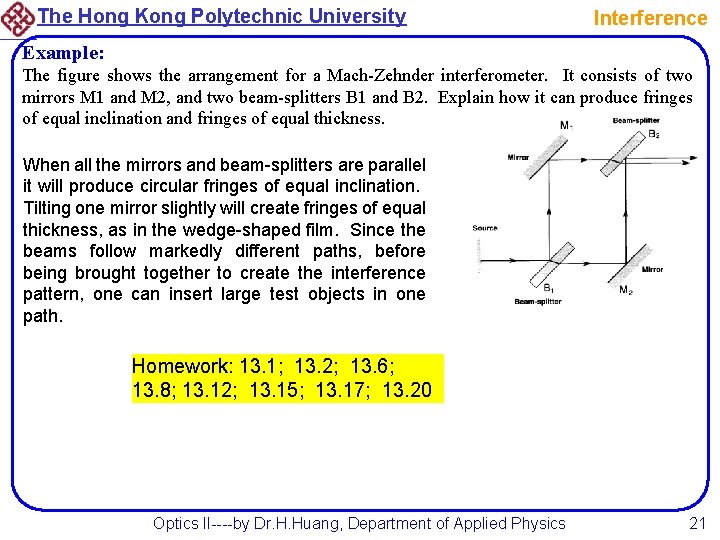 The Hong Kong Polytechnic University Interference Example: The figure shows the arrangement for a