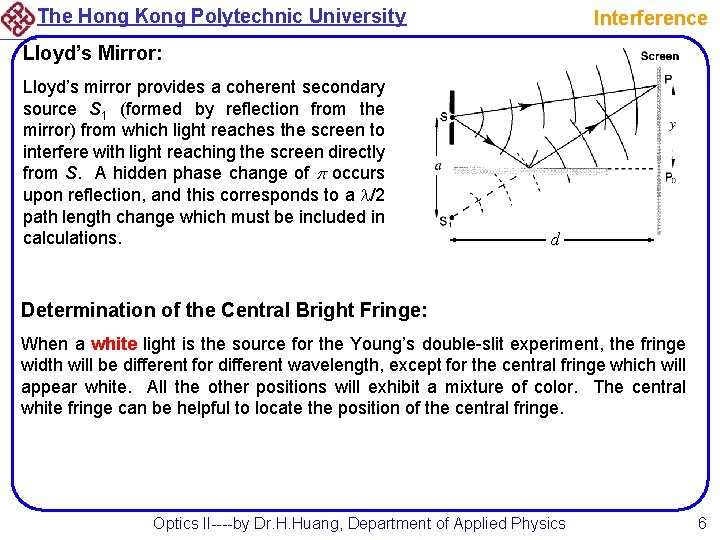 The Hong Kong Polytechnic University Interference Lloyd’s Mirror: Lloyd’s mirror provides a coherent secondary