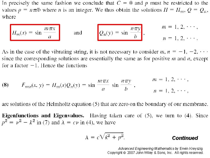 Pages 573 -574 b Continued Advanced Engineering Mathematics by Erwin Kreyszig Copyright 2007 John