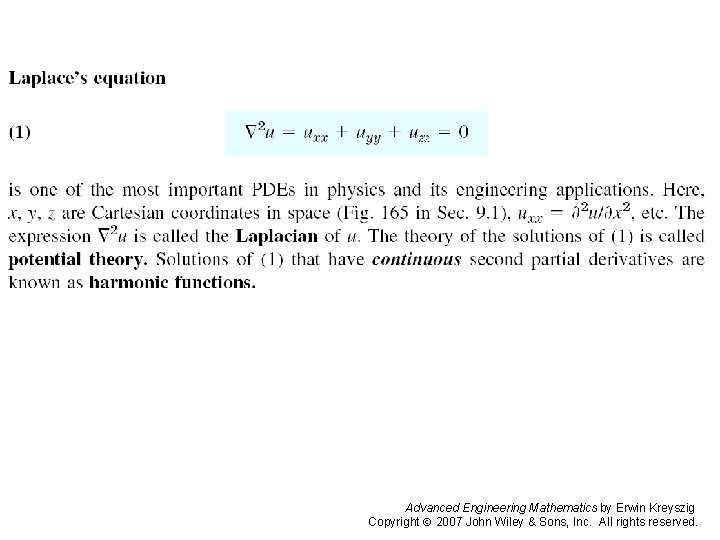 Page 587 (1) Advanced Engineering Mathematics by Erwin Kreyszig Copyright 2007 John Wiley &