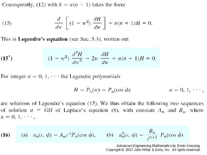 Pages 589 -590 c Advanced Engineering Mathematics by Erwin Kreyszig Copyright 2007 John Wiley