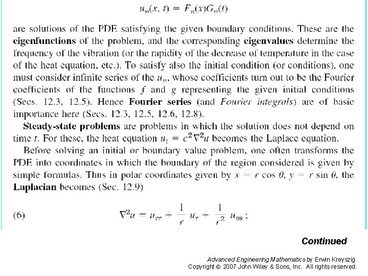 Pages 598 -599 c Continued Advanced Engineering Mathematics by Erwin Kreyszig Copyright 2007 John