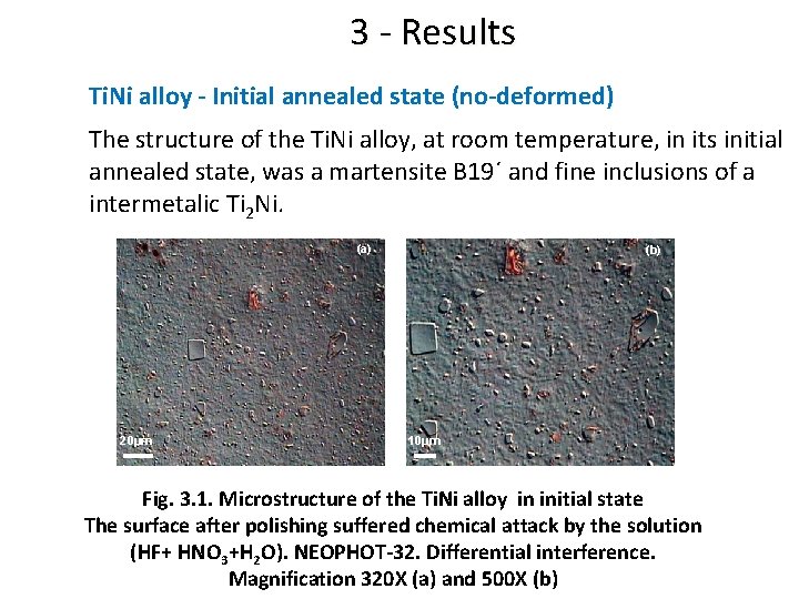 3 - Results Ti. Ni alloy - Initial annealed state (no-deformed) The structure of