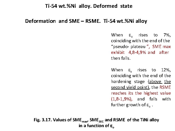 Ti-54 wt. %Ni alloy. Deformed state Deformation and SME – RSME. Ti-54 wt. %Ni