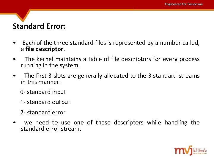 Engineered for Tomorrow Standard Error: • Each of the three standard files is represented Engineered for Tomorrow Standard Error: • Each of the three standard files is represented
