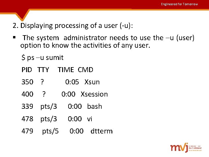 Engineered for Tomorrow 2. Displaying processing of a user (-u): § The system administrator Engineered for Tomorrow 2. Displaying processing of a user (-u): § The system administrator
