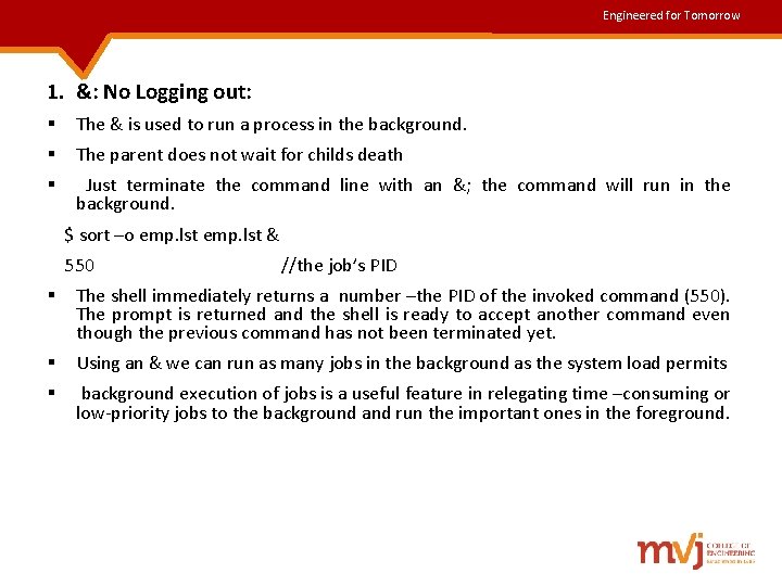 Engineered for Tomorrow 1. &: No Logging out: § The & is used to Engineered for Tomorrow 1. &: No Logging out: § The & is used to