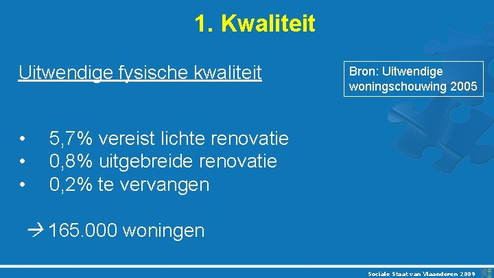 1. Kwaliteit Uitwendige fysische kwaliteit Bron: Uitwendige woningschouwing 2005 • 5, 7% vereist lichte