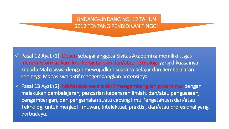UNDANG-UNDANG NO. 12 TAHUN 2012 TENTANG PENDIDIKAN TINGGI ü Pasal 12 Ayat (1): Dosen