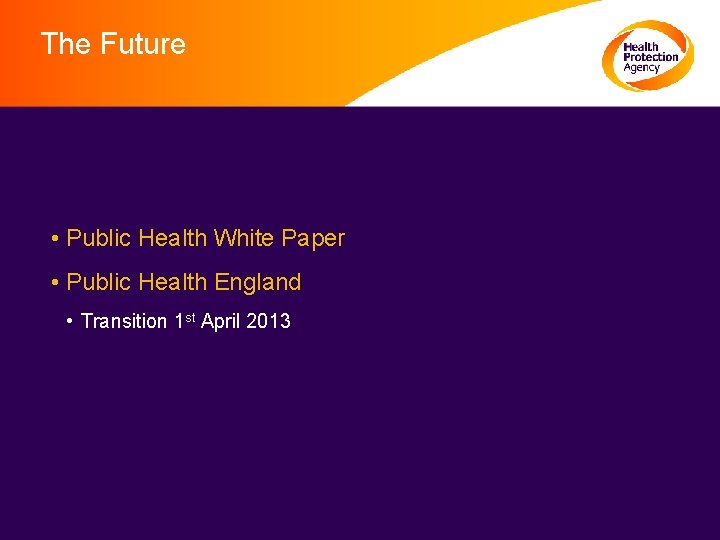 The Future • Public Health White Paper • Public Health England • Transition 1