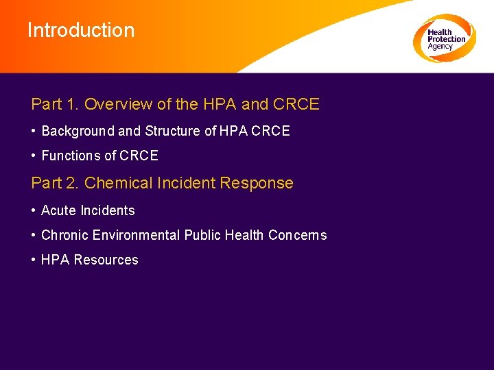 Introduction Part 1. Overview of the HPA and CRCE • Background and Structure of