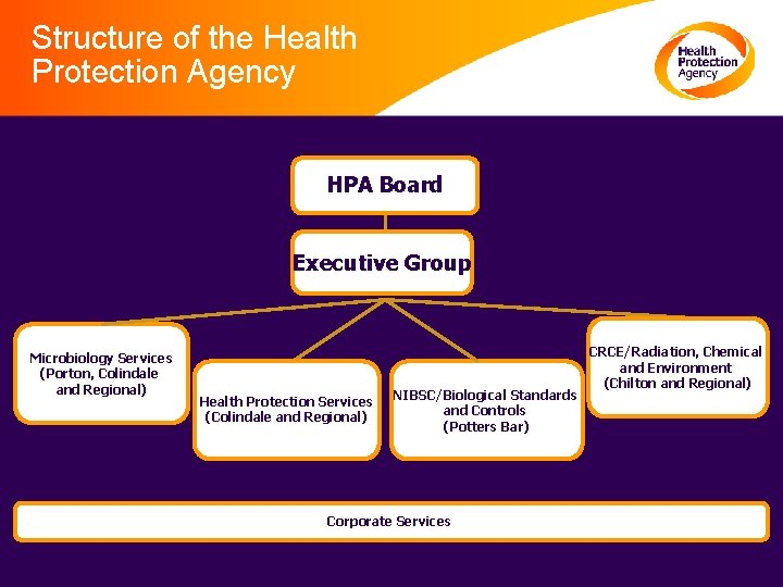 Structure of the Health Protection Agency HPA Board Executive Group Microbiology Services (Porton, Colindale