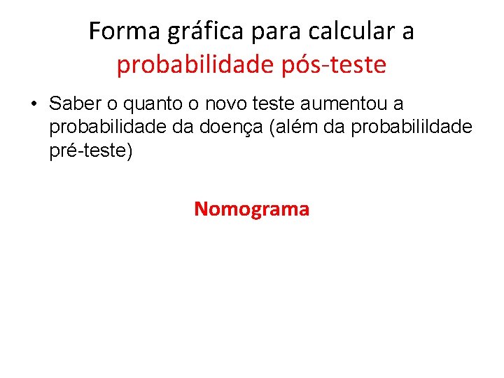 Forma gráfica para calcular a probabilidade pós-teste • Saber o quanto o novo teste