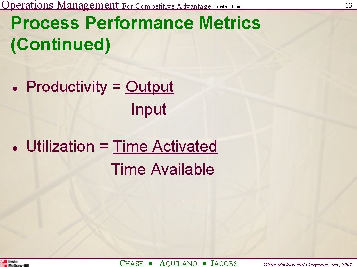 Operations Management For Competitive Advantage ninth edition 13 Process Performance Metrics (Continued) · Productivity