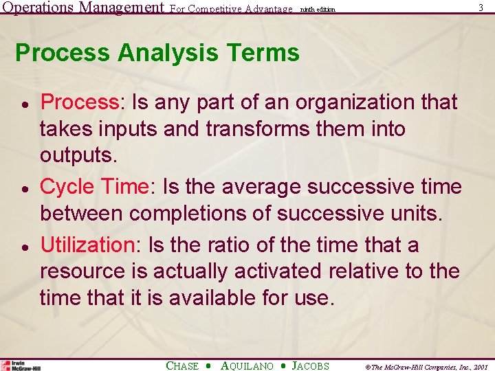 Operations Management For Competitive Advantage 3 ninth edition Process Analysis Terms · · ·