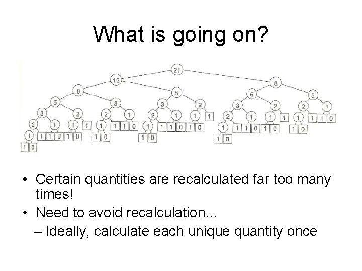 What is going on? • Certain quantities are recalculated far too many times! •