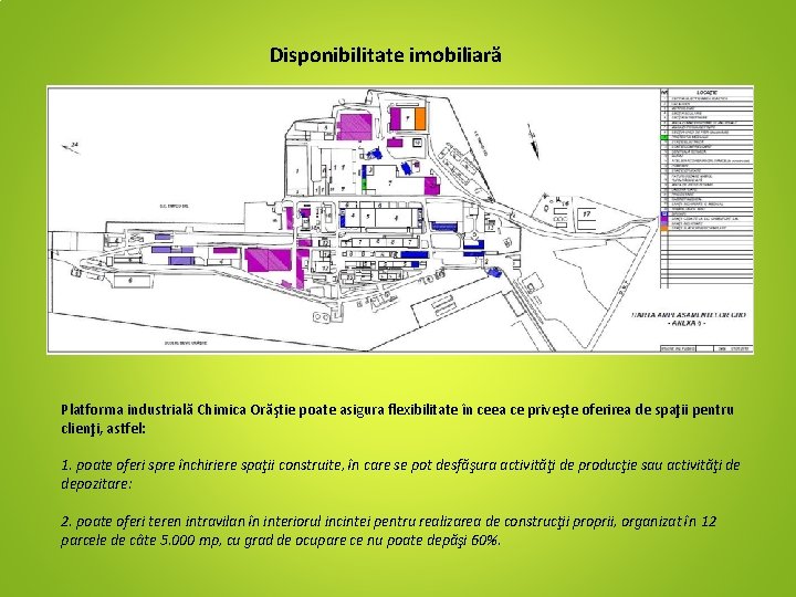 Disponibilitate imobiliară Platforma industrială Chimica Orăştie poate asigura flexibilitate în ceea ce priveşte oferirea