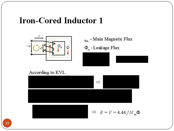 Iron-Cored Inductor 1 i - Main Magnetic Flux m ~v e - Leakage Flux