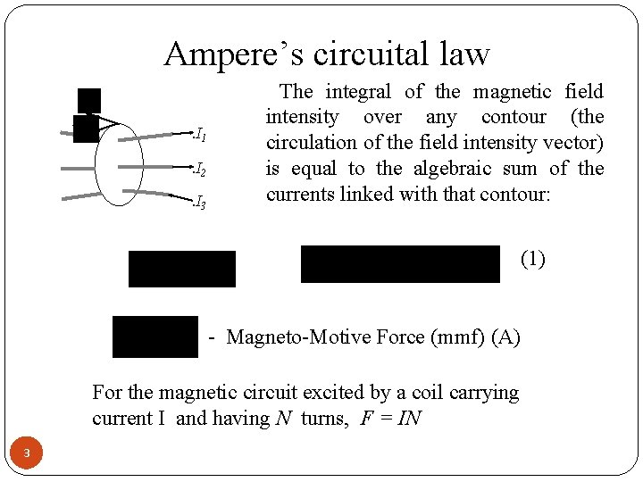Ampere’s circuital law. . I 1. I 2. I 3 The integral of the