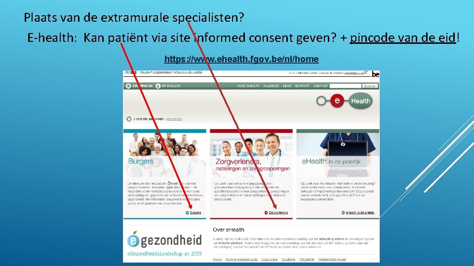 Plaats van de extramurale specialisten? E-health: Kan patiënt via site informed consent geven? +