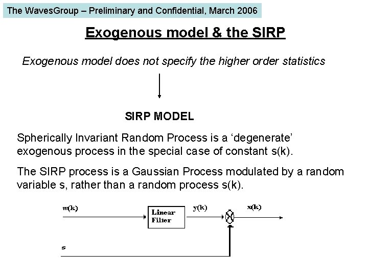 The Waves. Group – Preliminary and Confidential, March 2006 Exogenous model & the SIRP