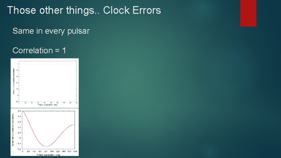 Those other things. . Clock Errors Same in every pulsar Correlation = 1 