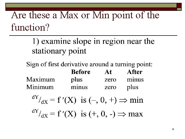 Are these a Max or Min point of the function? 9 