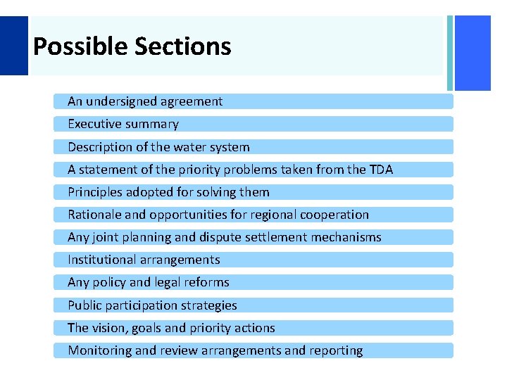 + Possible Sections An undersigned agreement Executive summary Description of the water system A