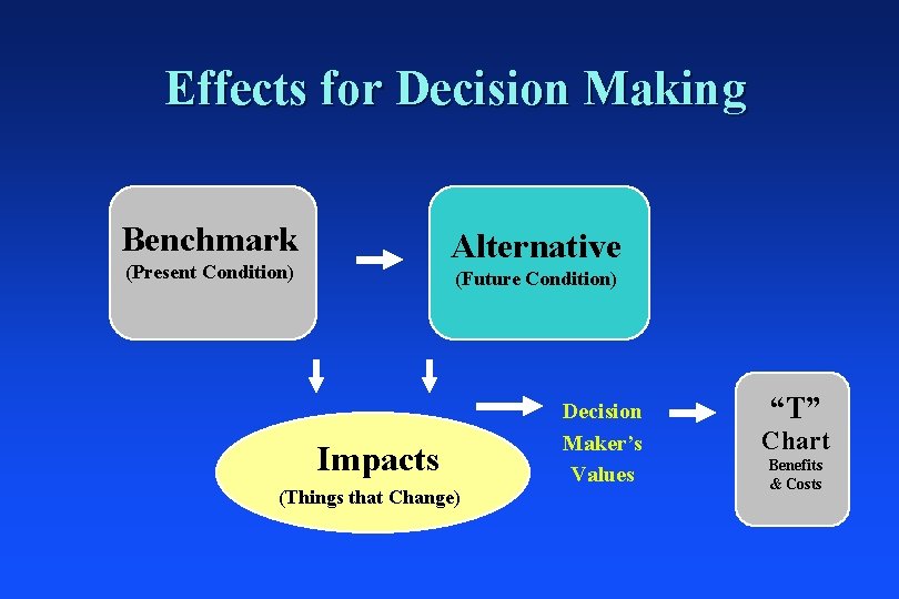 Effects for Decision Making Benchmark Alternative (Present Condition) (Future Condition) Impacts (Things that Change)