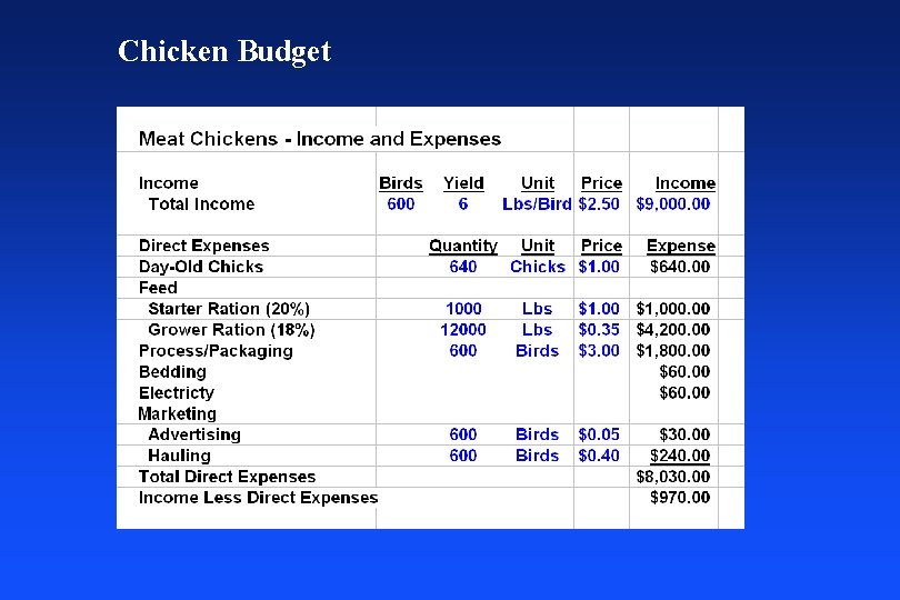 Chicken Budget 