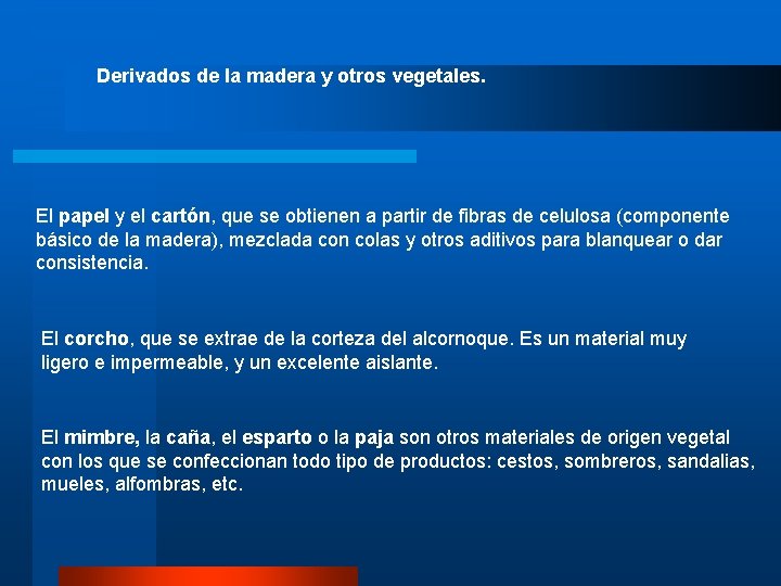 Derivados de la madera y otros vegetales. El papel y el cartón, que se