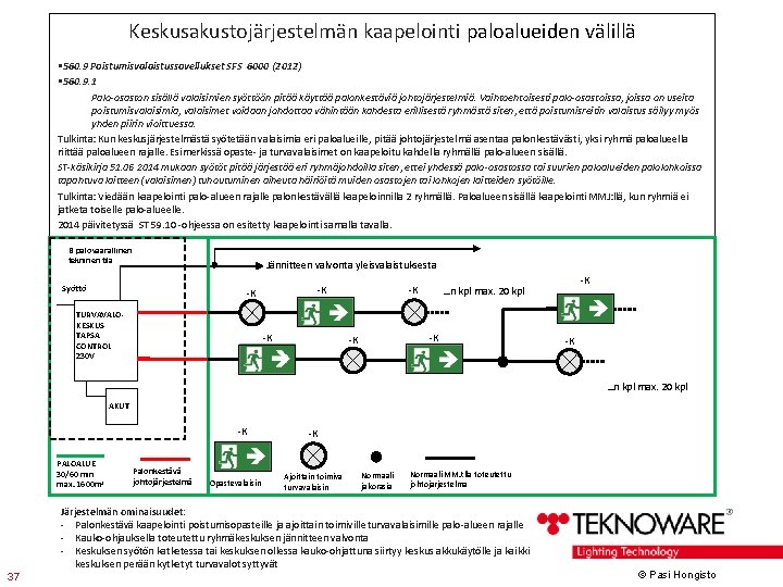 Keskusakustojärjestelmän kaapelointi paloalueiden välillä • 560. 9 Poistumisvalaistussovellukset SFS 6000 (2012) • 560. 9.