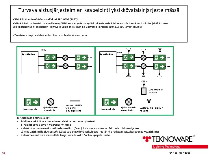 Turvavalaistusjärjestelmien kaapelointi yksikkövalaisinjärjestelmässä • 560. 9 Poistumisvalaistussovellukset SFS 6000 (2012) • 560. 9. 1