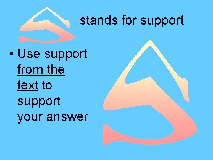stands for support • Use support from the text to support your answer 