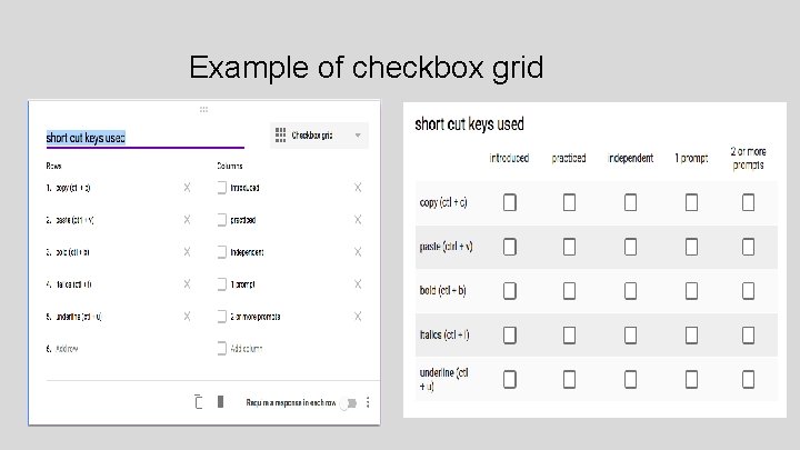 Example of checkbox grid 