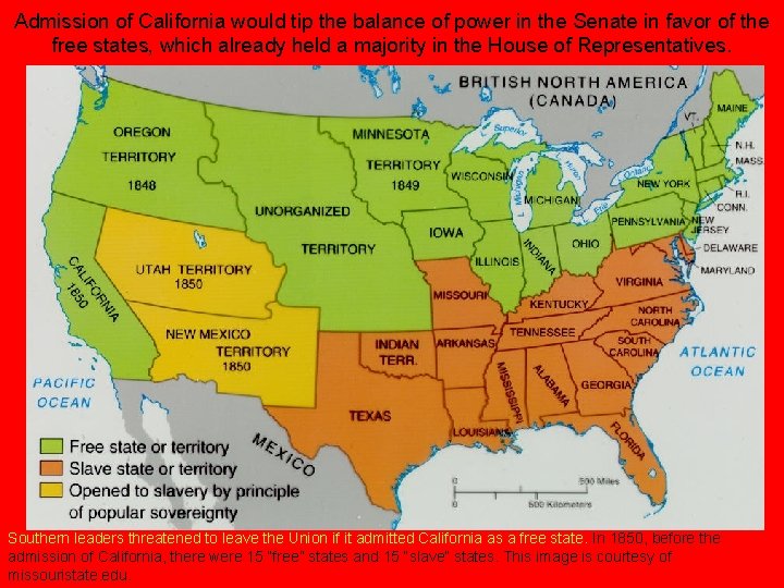 Admission of California would tip the balance of power in the Senate in favor