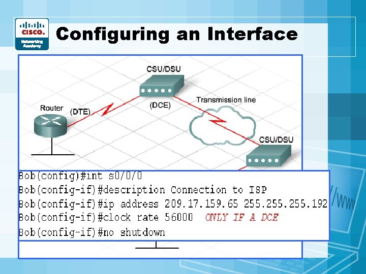 Configuring an Interface • Serial & Ethernet are common • Serial (WAN) – Your Configuring an Interface • Serial & Ethernet are common • Serial (WAN) – Your