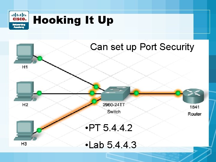 Hooking It Up Can set up Port Security • PT 5. 4. 4. 2 Hooking It Up Can set up Port Security • PT 5. 4. 4. 2
