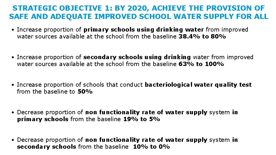 STRATEGIC OBJECTIVE 1: BY 2020, ACHIEVE THE PROVISION OF SAFE AND ADEQUATE IMPROVED SCHOOL