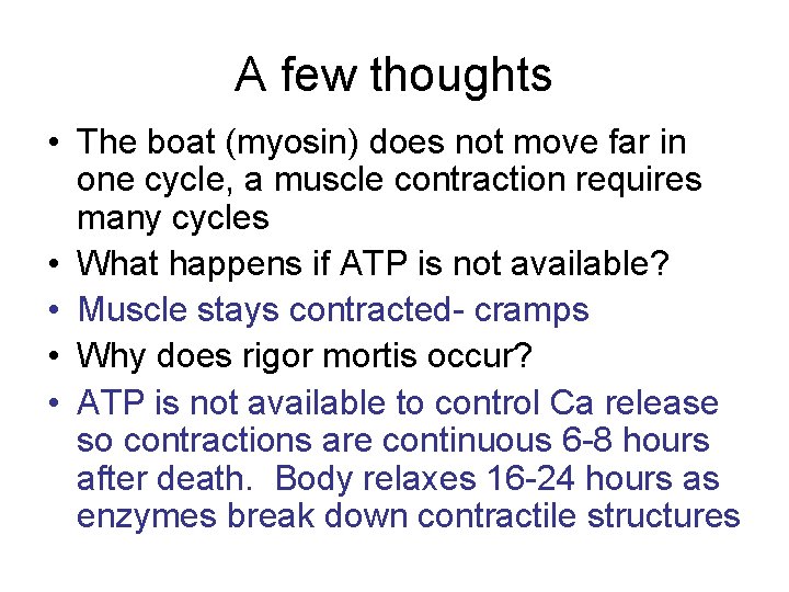 A few thoughts • The boat (myosin) does not move far in one cycle, A few thoughts • The boat (myosin) does not move far in one cycle,
