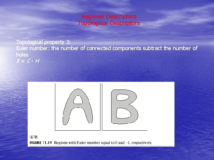 Regional Descriptors Topological property 3: Euler number: the number of connected components subtract the