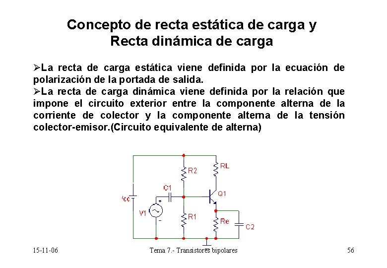 Concepto de recta estática de carga y Recta dinámica de carga ØLa recta de Concepto de recta estática de carga y Recta dinámica de carga ØLa recta de