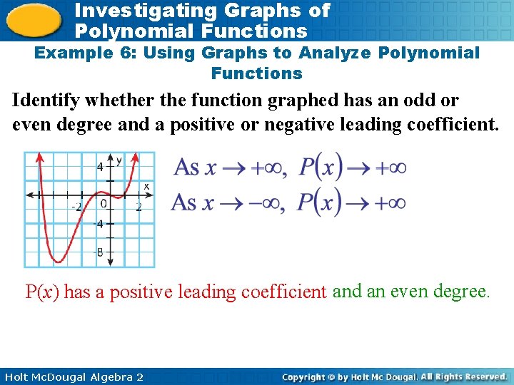 Investigating Graphs of Polynomial Functions Example 6: Using Graphs to Analyze Polynomial Functions Identify