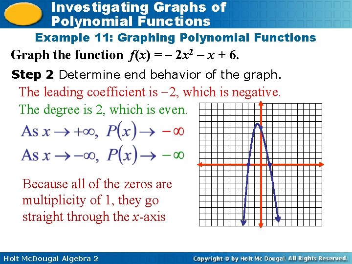 Investigating Graphs of Polynomial Functions Example 11: Graphing Polynomial Functions Graph the function f(x)