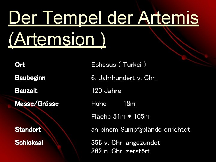 Der Tempel der Artemis (Artemsion ) Ort Ephesus ( Türkei ) Baubeginn 6. Jahrhundert